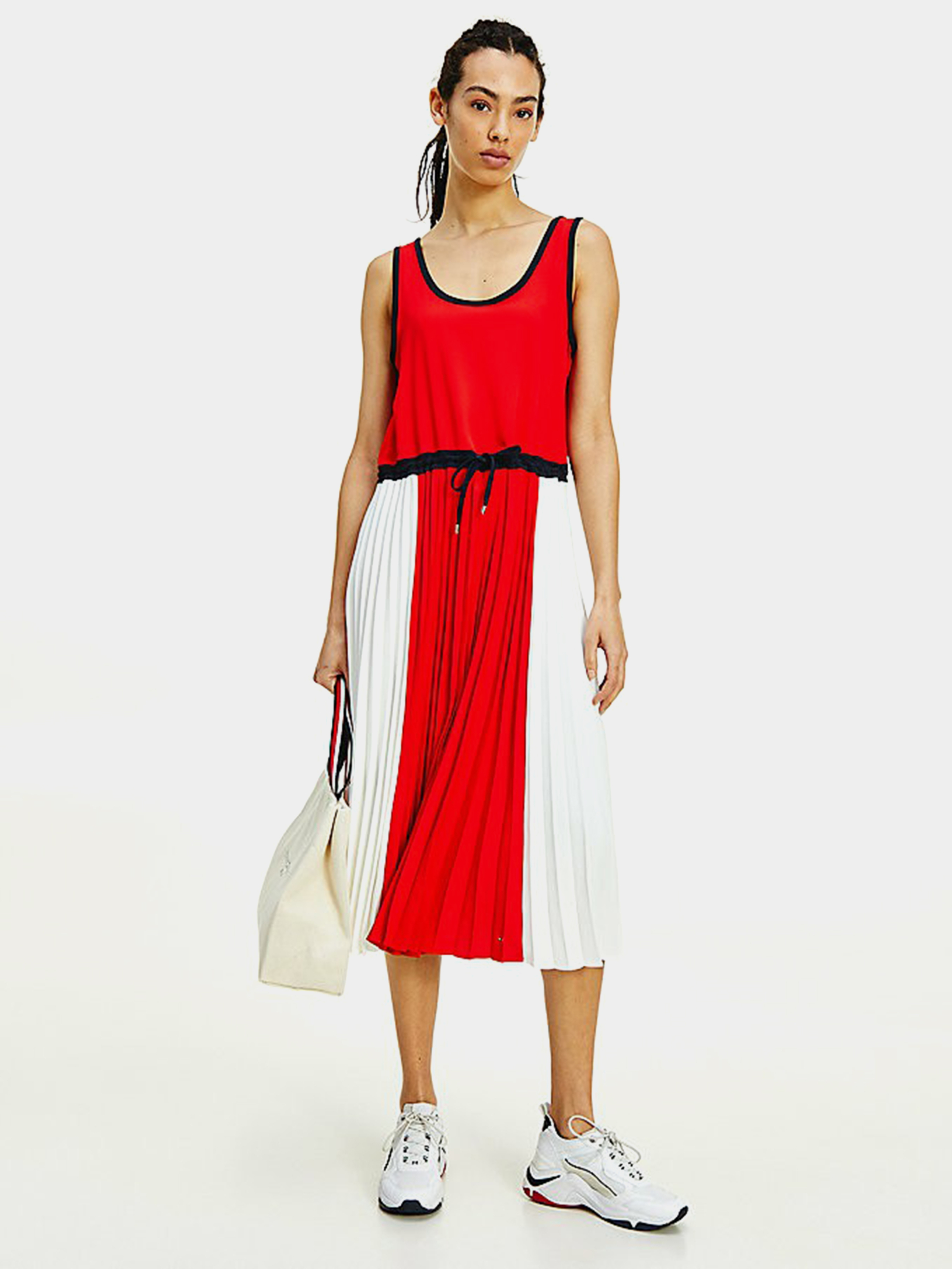 Tommy Hilfiger Suknel Twill F F Pleated Midi Dress UniStyle