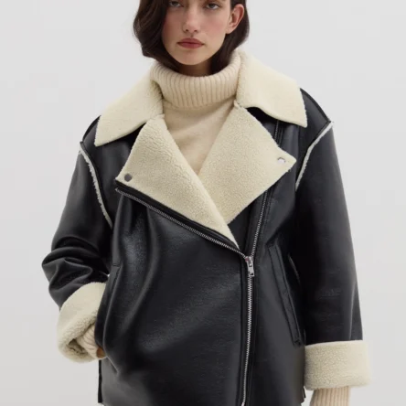 Stefanel Moteriška Striukė Glossy-Effect Giacca in Similpelle Black